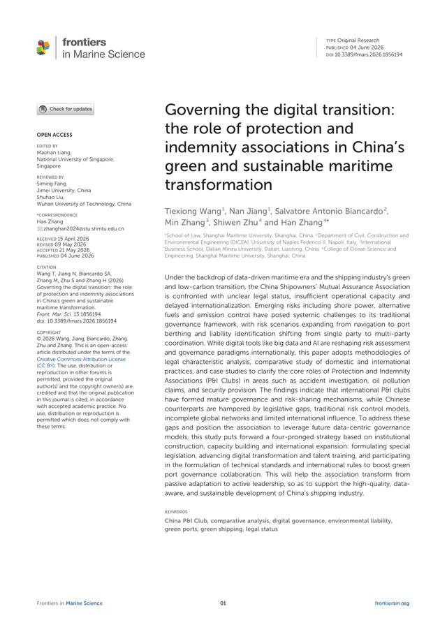 Governing the Digital Transition: The Role of Protection and Indemnity Associations in China’s Green and Sustainable Maritime Transformation cover