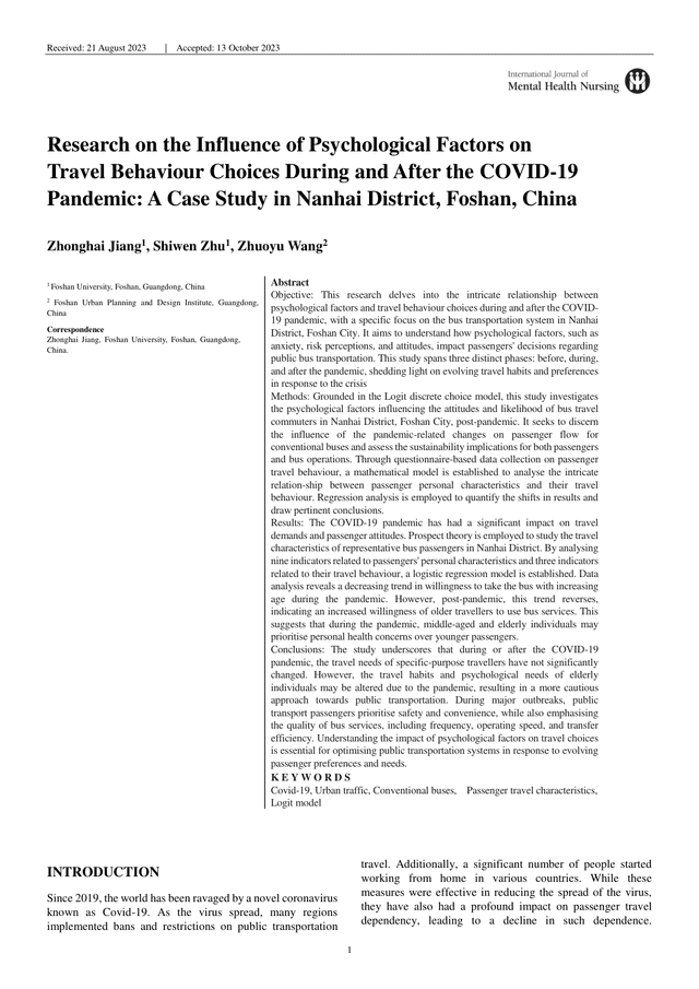 Research on the Influence of Psychological Factors on Travel Behaviour Choices During and After the COVID-19 Pandemic cover